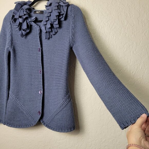 Philippe Adec Paris Wool Blend Cardigan Womens Knit Fringe French Girl Designer - Picture 5 of 16